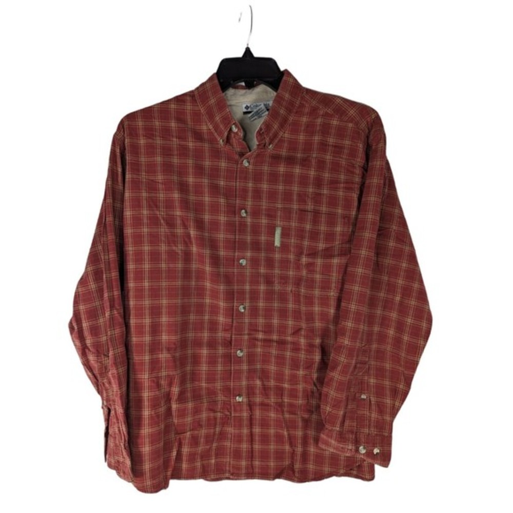 COLUMBIA Flannel Shirt LARGE long sleeve‎ Red-Green-White Plaid 100% Cotton